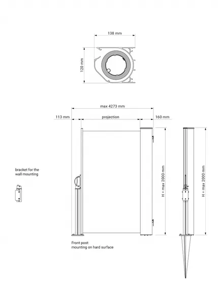 Hovedbilde Levegg - Sidemarkise - Høyde 120 cm - Velg mellom 150 dukfarger